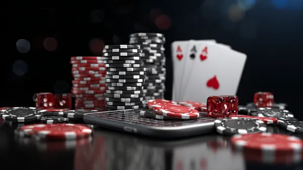 Um jogador usando seu smartphone durante um evento festivo local, representando o cassino totalmente compatível com dispositivos móveis do 615BET.